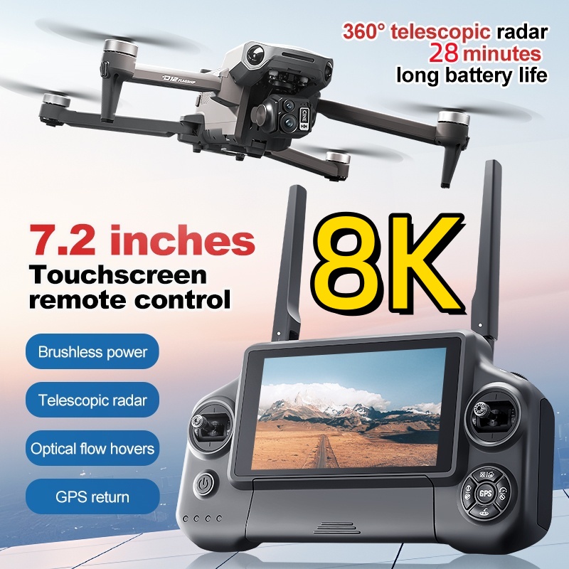 8K 3 Axis Gimbal Brushless 7.2 - Drone Rc With Screen 评论和价格